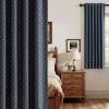 MIULEE 100% Blackout Decorative Linen Curtains with Geometric Pattern, Thick Woven Farmhouse Rustic Patterned Drapes with Back Tab for Bedroom and Living Room, Olive Green, 52 x 84 Inches, 2 Panels(Blue)