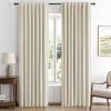 MIULEE 100% Blackout Linen Curtains for Bedroom, Christmas Emerald Green Solid Luxury Decor Thermal Insulation Room Darkening Drapes for Living Room Nursery Back Tab Rod Pocket 42 x 84 Inches 2 Panels(Cream)