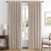 MIULEE 100% Blackout Linen Curtains for Bedroom, Christmas Emerald Green Solid Luxury Decor Thermal Insulation Room Darkening Drapes for Living Room Nursery Back Tab Rod Pocket 42 x 84 Inches 2 Panels(Beige)