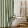 MIULEE 84″ Long Scalloped Linen Shower Curtain with 12 Metal Hooks Cute Extra Long Boho Heavy Duty Washable Waterproof Thick Cloth Curtains with Black Border for Bathroom Hotel Bathtub,Natural(Sage Green)