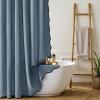 MIULEE 84″ Long Scalloped Linen Shower Curtain with 12 Metal Hooks Cute Extra Long Boho Heavy Duty Washable Waterproof Thick Cloth Curtains with Black Border for Bathroom Hotel Bathtub,Natural(Dusty Blue)