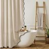 MIULEE 84″ Long Scalloped Linen Shower Curtain with 12 Metal Hooks Cute Extra Long Boho Heavy Duty Washable Waterproof Thick Cloth Curtains with Black Border for Bathroom Hotel Bathtub,Natural(Beige)