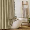 MIULEE 84″ Long Scalloped Linen Shower Curtain with 12 Metal Hooks Cute Extra Long Boho Heavy Duty Washable Waterproof Thick Cloth Curtains with Black Border for Bathroom Hotel Bathtub,Natural(Khaki)