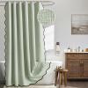 MIULEE Beige Scalloped Shower Curtain Linen Textured with 12 Metal Hooks Cute Heavy Duty Washable Waterproof Neutral Thick Cloth Shower Curtains with Black Border for Bathroom Bathtub,W72*L72 Cream(Sage Green)