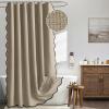 MIULEE Beige Scalloped Shower Curtain Linen Textured with 12 Metal Hooks Cute Heavy Duty Washable Waterproof Neutral Thick Cloth Shower Curtains with Black Border for Bathroom Bathtub,W72*L72 Cream(Khaki)