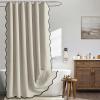 MIULEE Beige Scalloped Shower Curtain Linen Textured with 12 Metal Hooks Cute Heavy Duty Washable Waterproof Neutral Thick Cloth Shower Curtains with Black Border for Bathroom Bathtub,W72*L72 Cream(Linen)