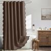 MIULEE Beige Scalloped Shower Curtain Linen Textured with 12 Metal Hooks Cute Heavy Duty Washable Waterproof Neutral Thick Cloth Shower Curtains with Black Border for Bathroom Bathtub,W72*L72 Cream(Brown)