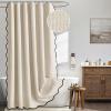 MIULEE Beige Scalloped Shower Curtain Linen Textured with 12 Metal Hooks Cute Heavy Duty Washable Waterproof Neutral Thick Cloth Shower Curtains with Black Border for Bathroom Bathtub,W72*L72 Cream(Cream)