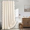 MIULEE Beige Scalloped Shower Curtain Linen Textured with 12 Metal Hooks Cute Heavy Duty Washable Waterproof Neutral Thick Cloth Shower Curtains with Black Border for Bathroom Bathtub,W72*L72 Cream(Cream White)