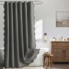 MIULEE Beige Scalloped Shower Curtain Linen Textured with 12 Metal Hooks Cute Heavy Duty Washable Waterproof Neutral Thick Cloth Shower Curtains with Black Border for Bathroom Bathtub,W72*L72 Cream(Charcoal Grey)