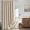 MIULEE Beige Scalloped Shower Curtain Linen Textured with 12 Metal Hooks Cute Heavy Duty Washable Waterproof Neutral Thick Cloth Shower Curtains with Black Border for Bathroom Bathtub,W72*L72 Cream(Copper Brown)