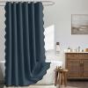 MIULEE Beige Scalloped Shower Curtain Linen Textured with 12 Metal Hooks Cute Heavy Duty Washable Waterproof Neutral Thick Cloth Shower Curtains with Black Border for Bathroom Bathtub,W72*L72 Cream(Navy Blue)