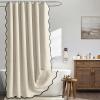 MIULEE Beige Scalloped Shower Curtain Linen Textured with 12 Metal Hooks Cute Heavy Duty Washable Waterproof Neutral Thick Cloth Shower Curtains with Black Border for Bathroom Bathtub,W72*L72 Cream(Natural)