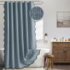 MIULEE Beige Scalloped Shower Curtain Linen Textured with 12 Metal Hooks Cute Heavy Duty Washable Waterproof Neutral Thick Cloth Shower Curtains with Black Border for Bathroom Bathtub,W72*L72 Cream(Dusty Blue)