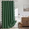 MIULEE Beige Scalloped Shower Curtain Linen Textured with 12 Metal Hooks Cute Heavy Duty Washable Waterproof Neutral Thick Cloth Shower Curtains with Black Border for Bathroom Bathtub,W72*L72 Cream(Dark Green)