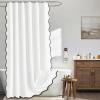 MIULEE Beige Scalloped Shower Curtain Linen Textured with 12 Metal Hooks Cute Heavy Duty Washable Waterproof Neutral Thick Cloth Shower Curtains with Black Border for Bathroom Bathtub,W72*L72 Cream(White)