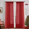 MIULEE Burgundy Red Linen Curtains 84 Inch Length 2 Panels for Bedroom Living Room, Pinch Pleated Soft Thick Linen Textured Window Drapes with Hooks Semi Sheer Light Filtering Christmas Decor(Red)