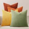 MIULEE Burnt Orange Throw Pillow Covers Soft Couch Decorative Set of 4 Boho Striped Cushion Covers Corduroy Pillowcase Farmhouse Home Decor for Couch Bed Sofa Living Room 18×18 Inch Yellow Orange(Yellow Orange)