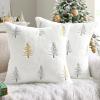MIULEE Christmas Decorative Pillow Covers Set of 2 Faux Fur Throw Pillows with Embroidered Christmas Tree 18×18 Inch White Green Winter Couch Covers for Festival Sofa Bedroom Living Room Home Decor(White Gold)