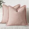 MIULEE Christmas Decorative Throw Pillow Covers Neutral Linen Fringe Throw Pillows Set of 2 Natural Beige Boho Farmhouse Cushion Covers with Tassels for Couch Sofa Bed Living Room Decor 18×18 Inch(Light Pink)