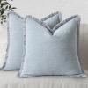 MIULEE Christmas Decorative Throw Pillow Covers Neutral Linen Fringe Throw Pillows Set of 2 Natural Beige Boho Farmhouse Cushion Covers with Tassels for Couch Sofa Bed Living Room Decor 18×18 Inch(Sky Blue)