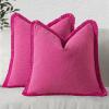 MIULEE Christmas Decorative Throw Pillow Covers Neutral Linen Fringe Throw Pillows Set of 2 Natural Beige Boho Farmhouse Cushion Covers with Tassels for Couch Sofa Bed Living Room Decor 18×18 Inch(Hot Pink)