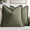 MIULEE Christmas Decorative Throw Pillow Covers Neutral Linen Fringe Throw Pillows Set of 2 Natural Beige Boho Farmhouse Cushion Covers with Tassels for Couch Sofa Bed Living Room Decor 18×18 Inch(Olive Green)