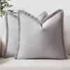 MIULEE Christmas Decorative Throw Pillow Covers Neutral Linen Fringe Throw Pillows Set of 2 Natural Beige Boho Farmhouse Cushion Covers with Tassels for Couch Sofa Bed Living Room Decor 18×18 Inch(Light Grey)