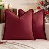 MIULEE Christmas Decorative Throw Pillow Covers Neutral Linen Fringe Throw Pillows Set of 2 Natural Beige Boho Farmhouse Cushion Covers with Tassels for Couch Sofa Bed Living Room Decor 18×18 Inch(Burgundy)