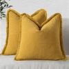 MIULEE Christmas Decorative Throw Pillow Covers Neutral Linen Fringe Throw Pillows Set of 2 Natural Beige Boho Farmhouse Cushion Covers with Tassels for Couch Sofa Bed Living Room Decor 18×18 Inch(Mustard Yellow)
