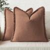 MIULEE Christmas Decorative Throw Pillow Covers Neutral Linen Fringe Throw Pillows Set of 2 Natural Beige Boho Farmhouse Cushion Covers with Tassels for Couch Sofa Bed Living Room Decor 18×18 Inch(Brick)