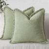 MIULEE Christmas Decorative Throw Pillow Covers Neutral Linen Fringe Throw Pillows Set of 2 Natural Beige Boho Farmhouse Cushion Covers with Tassels for Couch Sofa Bed Living Room Decor 18×18 Inch(Sage Green)