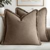 MIULEE Christmas Decorative Throw Pillow Covers Neutral Linen Fringe Throw Pillows Set of 2 Natural Beige Boho Farmhouse Cushion Covers with Tassels for Couch Sofa Bed Living Room Decor 18×18 Inch(Cocoa Brown)