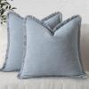 MIULEE Christmas Decorative Throw Pillow Covers Neutral Linen Fringe Throw Pillows Set of 2 Natural Beige Boho Farmhouse Cushion Covers with Tassels for Couch Sofa Bed Living Room Decor 18×18 Inch(Light Blue)