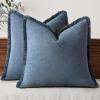 MIULEE Christmas Decorative Throw Pillow Covers Neutral Linen Fringe Throw Pillows Set of 2 Natural Beige Boho Farmhouse Cushion Covers with Tassels for Couch Sofa Bed Living Room Decor 18×18 Inch(Blue Ashes)