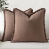 MIULEE Christmas Decorative Throw Pillow Covers Neutral Linen Fringe Throw Pillows Set of 2 Natural Beige Boho Farmhouse Cushion Covers with Tassels for Couch Sofa Bed Living Room Decor 18×18 Inch(Dark Coffee)