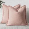MIULEE Christmas Decorative Throw Pillow Covers Neutral Linen Fringe Throw Pillows Set of 2 Natural Beige Boho Farmhouse Cushion Covers with Tassels for Couch Sofa Bed Living Room Decor 18×18 Inch(Pink)