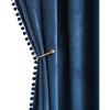 MIULEE Christmas Emerald Green Pom Pom Velvet Curtains for Bedroom/Living Room Darkening Thermal Insulating 84 Inches Long Blackout Curtain with Rod Pocket for Girls Room/Nursery/Home Theater Set of 2(Navy Blue)
