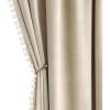 MIULEE Christmas Emerald Green Pom Pom Velvet Curtains for Bedroom/Living Room Darkening Thermal Insulating 84 Inches Long Blackout Curtain with Rod Pocket for Girls Room/Nursery/Home Theater Set of 2(Beige)
