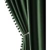 MIULEE Christmas Emerald Green Pom Pom Velvet Curtains for Bedroom/Living Room Darkening Thermal Insulating 84 Inches Long Blackout Curtain with Rod Pocket for Girls Room/Nursery/Home Theater Set of 2(Emerald Green)