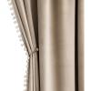 MIULEE Christmas Emerald Green Pom Pom Velvet Curtains for Bedroom/Living Room Darkening Thermal Insulating 84 Inches Long Blackout Curtain with Rod Pocket for Girls Room/Nursery/Home Theater Set of 2(Camel Beige)