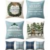 MIULEE Christmas Pillow Covers Set of 4 Plaid Throw Pillow Covers Red Tree Reindeer Wreath Winter Holiday Cushion Case Farmhouse Modern for Sofa Couch Home Decor,18×18 Inch(Blue)