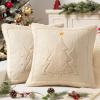 MIULEE Christmas Trees Pillow Covers Set of 2 Decorative Soft Throw Pillows Plush Faux Fur Wool Embroidered Couch Cushion for Holiday Winter Home Decor Chair Sofa Bedroom Living Room,Green 18x18inch(Beige)