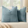 MIULEE Christmas White Corduroy Pillow Covers Pack of 2 Boho Decorative Spliced Throw Pillow Covers Soft Couch Pillowcases Cross Patchwork Textured Cushion Covers for Living Room Bed Sofa 18×18 inch(Dusty Blue)