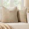MIULEE Christmas White Corduroy Pillow Covers Pack of 2 Boho Decorative Spliced Throw Pillow Covers Soft Couch Pillowcases Cross Patchwork Textured Cushion Covers for Living Room Bed Sofa 18×18 inch(Cream)