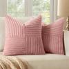MIULEE Christmas White Corduroy Pillow Covers Pack of 2 Boho Decorative Spliced Throw Pillow Covers Soft Couch Pillowcases Cross Patchwork Textured Cushion Covers for Living Room Bed Sofa 18×18 inch(Blush Pink)
