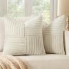 MIULEE Christmas White Corduroy Pillow Covers Pack of 2 Boho Decorative Spliced Throw Pillow Covers Soft Couch Pillowcases Cross Patchwork Textured Cushion Covers for Living Room Bed Sofa 18×18 inch(Beige)