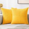 MIULEE Christmas White Corduroy Pillow Covers Pack of 2 Boho Decorative Spliced Throw Pillow Covers Soft Couch Pillowcases Cross Patchwork Textured Cushion Covers for Living Room Bed Sofa 18×18 inch(Golden Yellow)