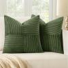MIULEE Christmas White Corduroy Pillow Covers Pack of 2 Boho Decorative Spliced Throw Pillow Covers Soft Couch Pillowcases Cross Patchwork Textured Cushion Covers for Living Room Bed Sofa 18×18 inch(Moss Green)