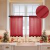 MIULEE Dark Green Sheer Curtains 36 inch Length 2 Panels Kitchen Window Curtains Over Sink, Christmas Short Small Tiers for Bathroom Cafe Linen Textured Light Filtering Half Curtain Rod Pocket Decor(Burgundy Red)